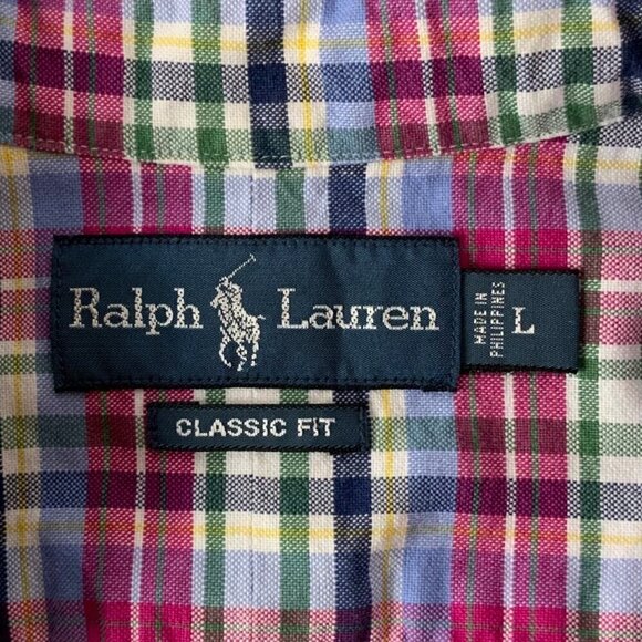 Ralph Lauren Mens Shirt Size Large Classic Fit Pink Green Plaid Button Down - Picture 4 of 7